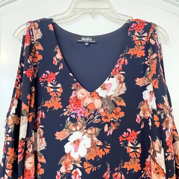 New Lulus Dress Shifting Dears XS Blue Pink Multi Floral Cold Shoulder - Picture 2 of 7